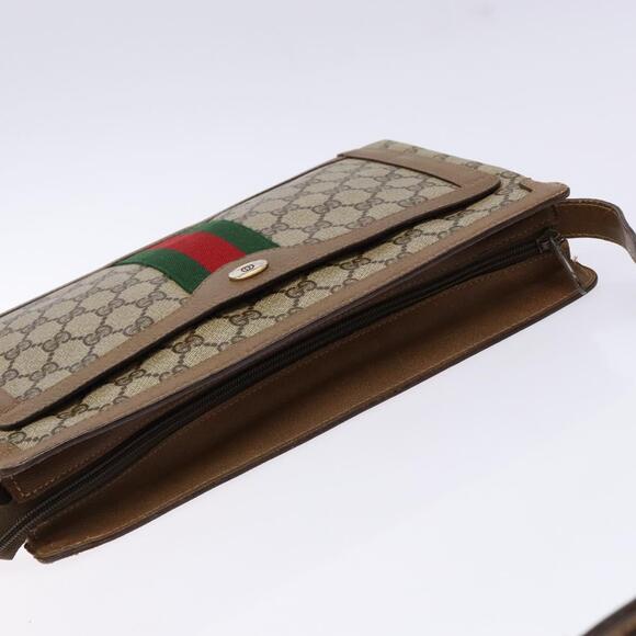 GUCCI GG Supreme Web Sherry Line Shoulder Bag Pvc Beige Gold Red - Picture 6 of 16